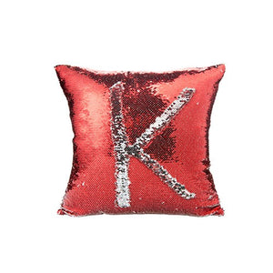 FUNDA COJIN CUADRADO LENTEJUELAS 40X40 TRASERA ROJA