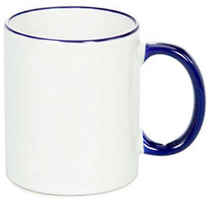 TAZA SUBLIMACION CON BORDE Y ASA AZUL