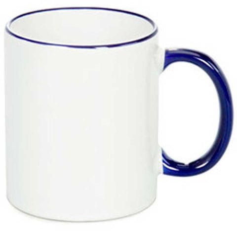 TAZA SUBLIMACION CON BORDE Y ASA AZUL